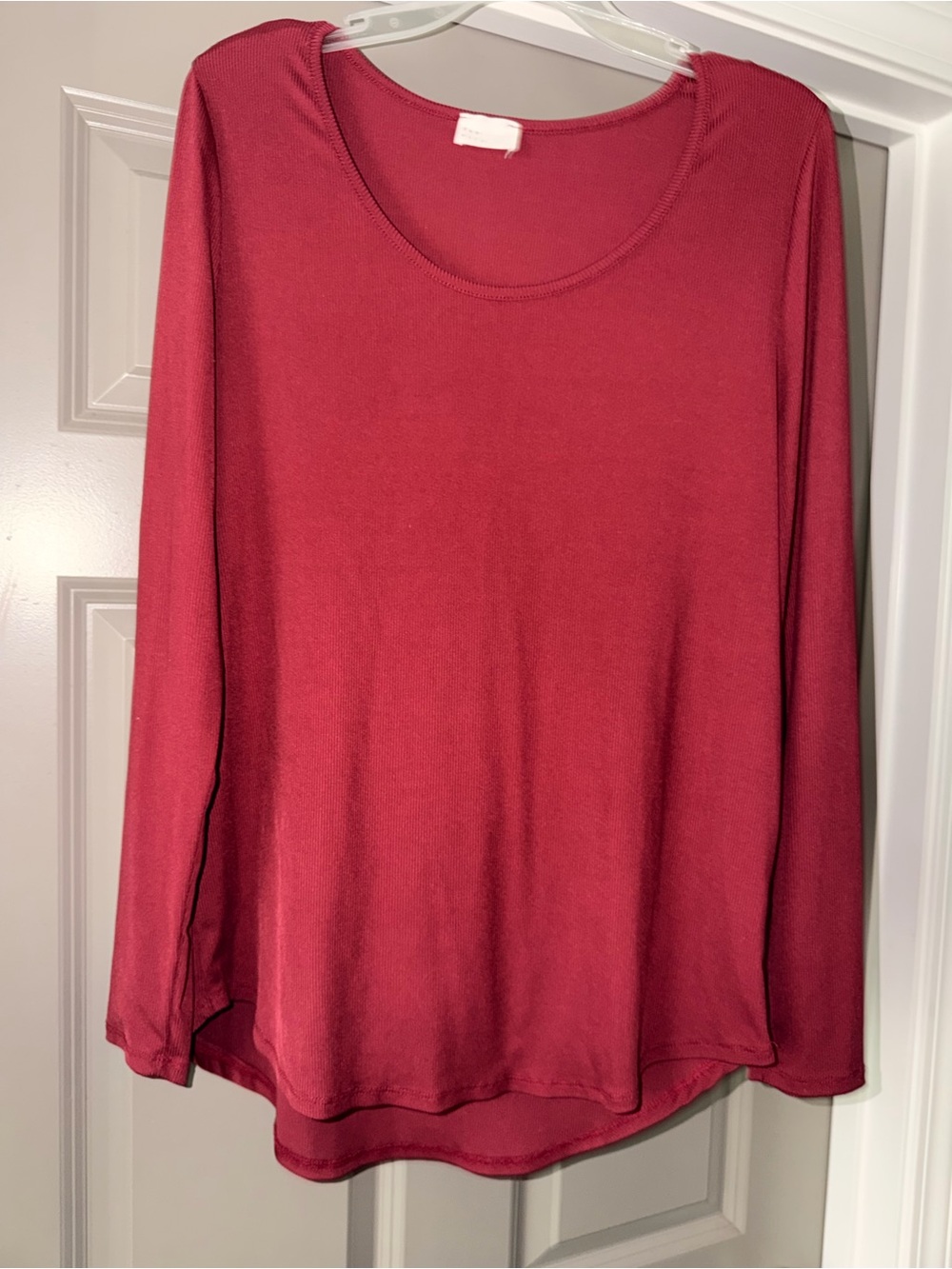 Women's Long Sleeve Scoop Neck Top - Raspberry Red